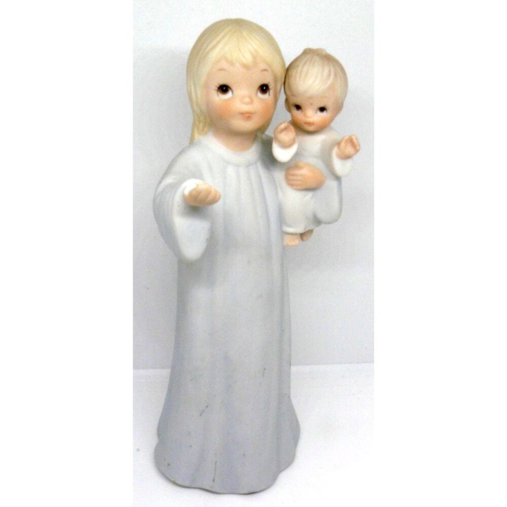 Lefton Figurine "The Lord Is The Light" Girl Holding Baby Porcelain Collectible